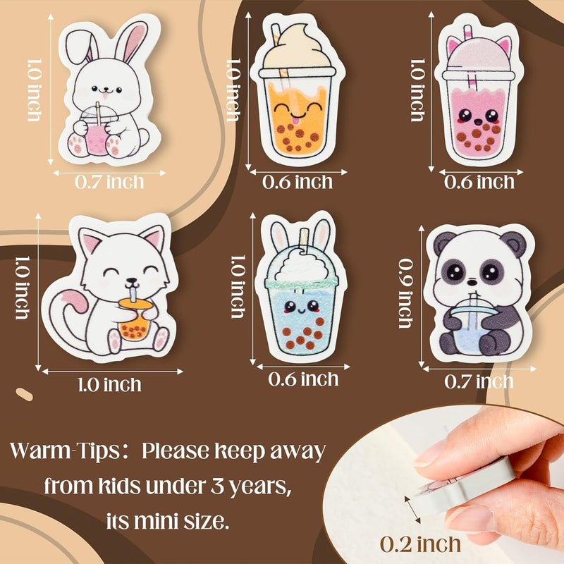 BZaber Bubble Tea Mini Eraser for Kids Bulk Christmas Winter Gifts 60Pcs Cute Kawaii Panda Rabbit Cat Boba Cup Pencils Erasers 3D Desk Puzzle Supplies for Student Classroom Prizes Birthday Party Favor - Image 3